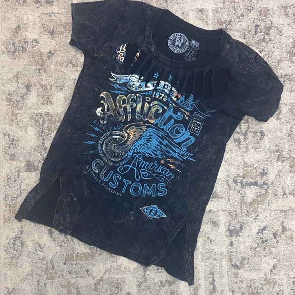 Affliction Black and Blue Graphic Tee - Picture 1 of 4